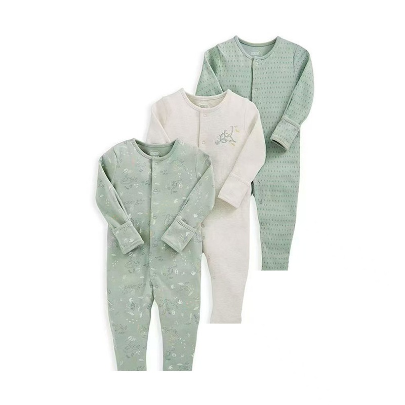 3-Pack Baby Long Sleeve Snap Rompers 2 - Soft Cotton Sleepsuits