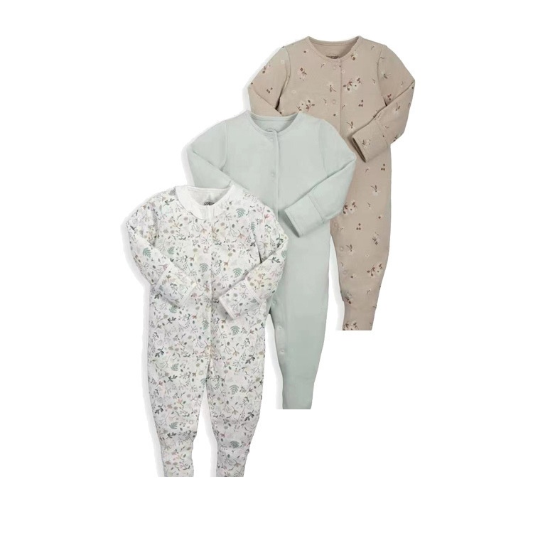 3-Pack Baby Long Sleeve Snap Rompers 3 - Soft Cotton Sleepsuits
