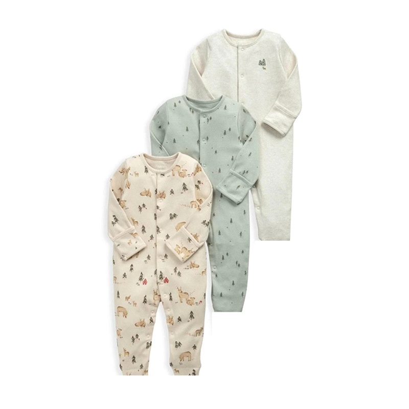Set van 3 babyrompertjes met lange mouwen en drukknoopjes - Zachte katoenen slaapzakjes