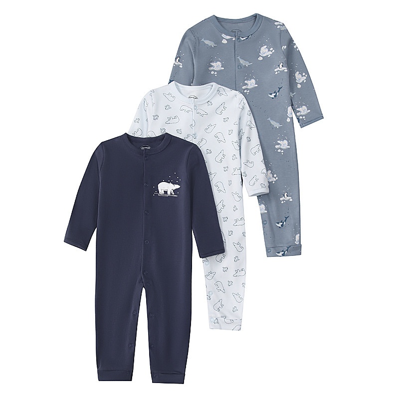 3-Pack Baby Long Sleeve Snap Rompers 4 - Soft Cotton Sleepsuits