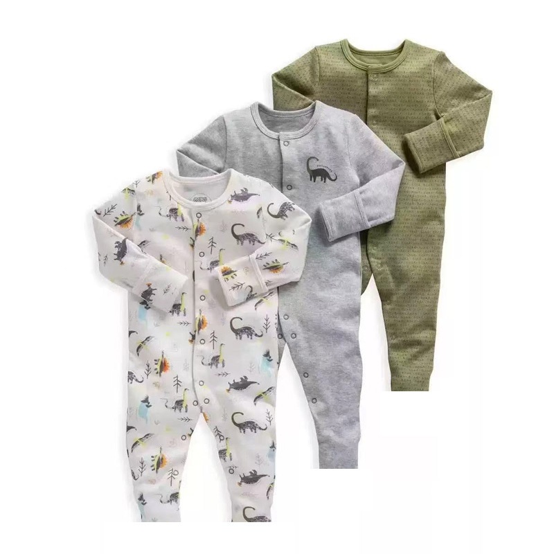 Set van 3 babyrompertjes met lange mouwen en drukknoopjes - Zachte katoenen slaapzakjes