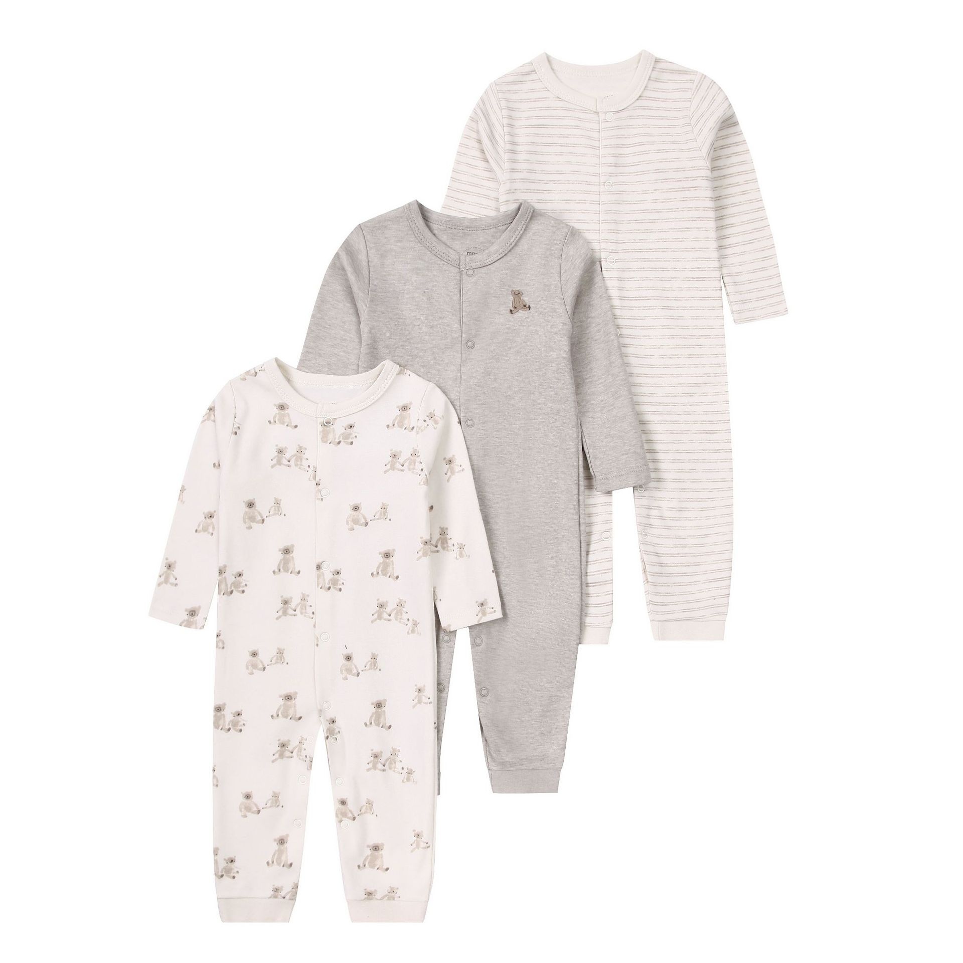 Set van 3 babyrompertjes met lange mouwen en drukknoopjes - Zachte katoenen slaapzakjes