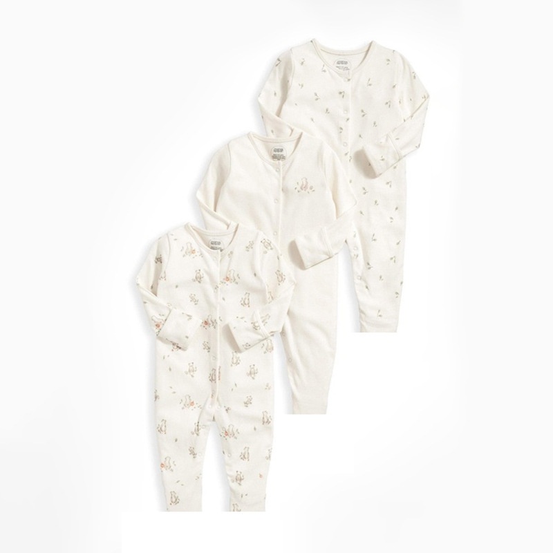 3-Pack Baby Long Sleeve Snap Rompers 2 - Soft Cotton Sleepsuits