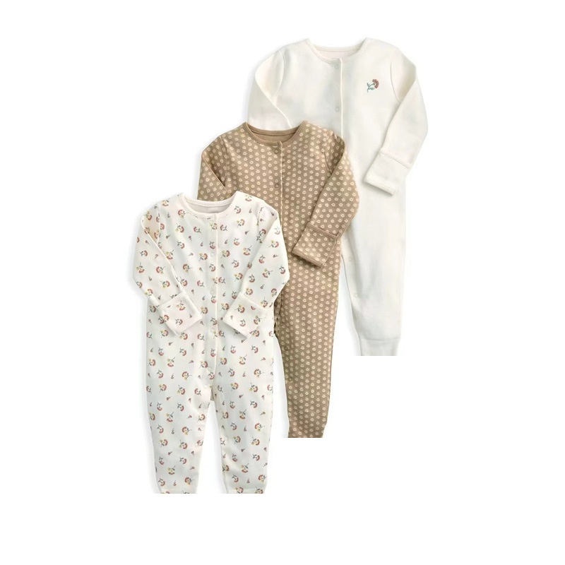 Set van 3 babyrompertjes met lange mouwen en drukknoopjes - Zachte katoenen slaapzakjes