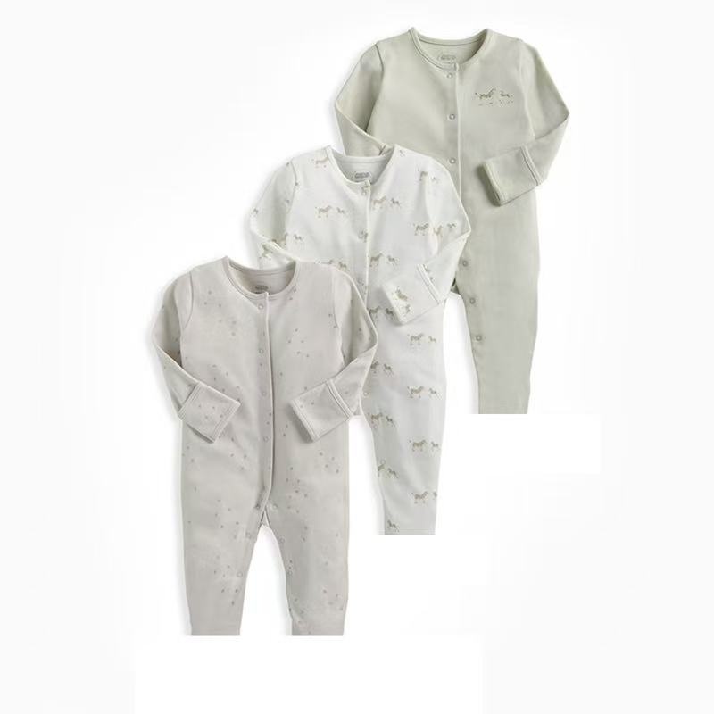 3-Pack Baby Long Sleeve Snap Rompers 3 - Soft Cotton Sleepsuits