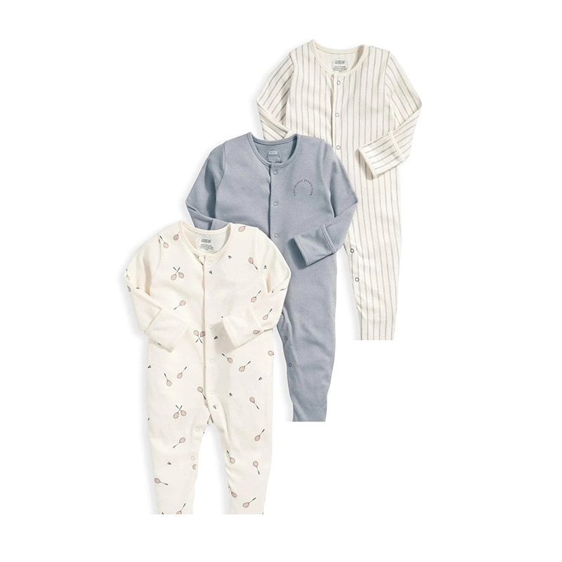 3-Pack Baby Long Sleeve Snap Rompers 3 - Soft Cotton Sleepsuits