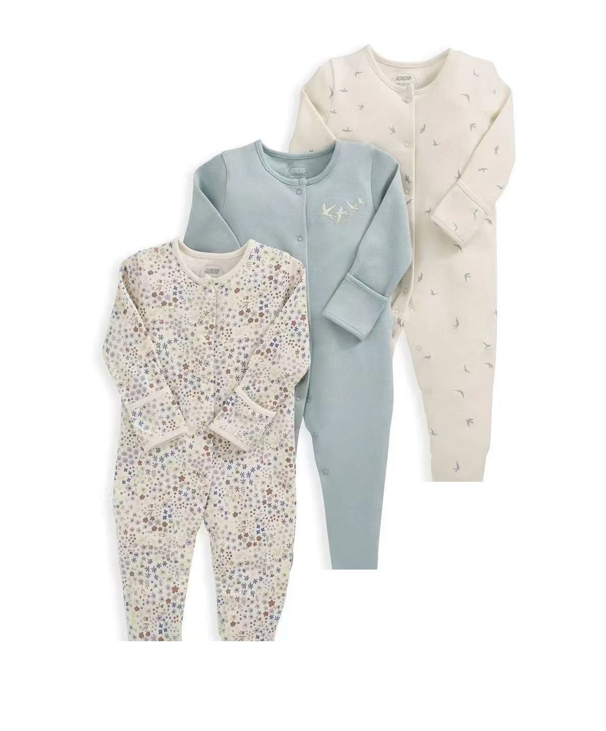 3-Pack Baby Long Sleeve Snap Rompers 3 - Soft Cotton Sleepsuits