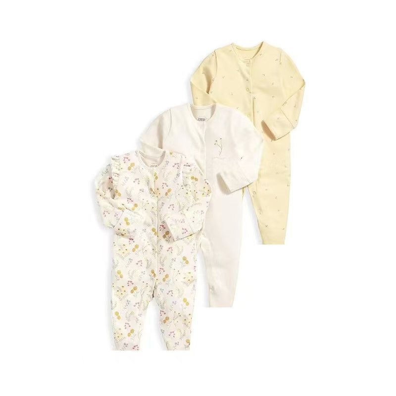 3-Pack Baby Long Sleeve Snap Rompers 3 - Soft Cotton Sleepsuits