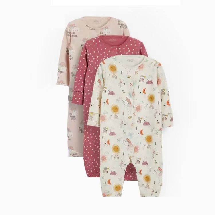 3-Pack Baby Long Sleeve Snap Rompers 3 - Soft Cotton Sleepsuits
