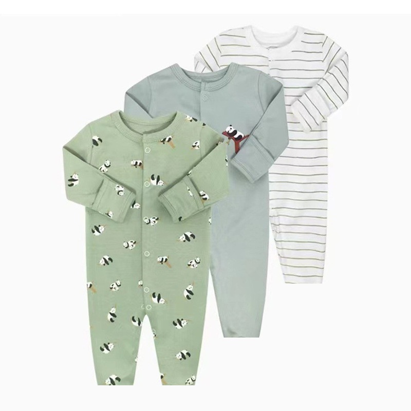 3-Pack Baby Long Sleeve Snap Rompers 4 - Soft Cotton Sleepsuits