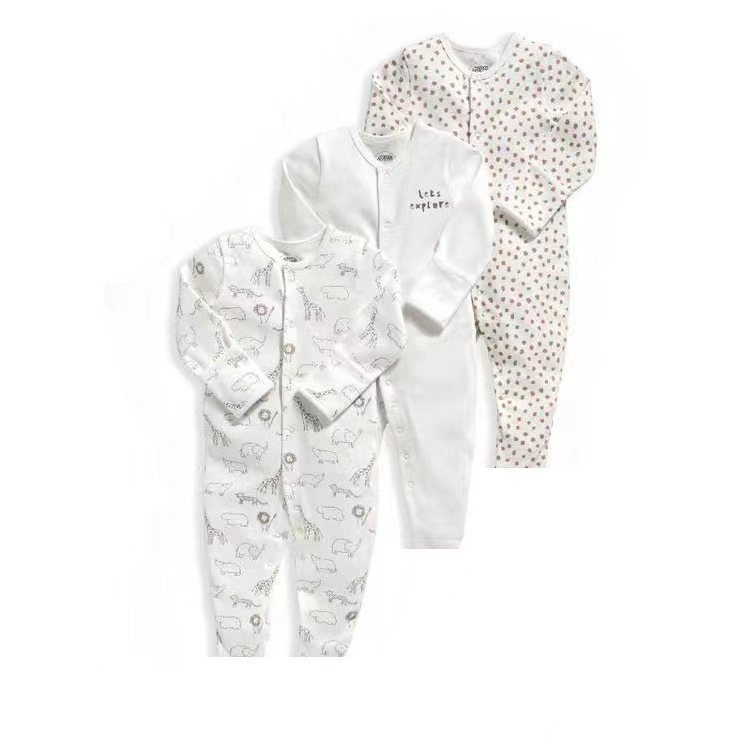 3-Pack Baby Long Sleeve Snap Rompers 4 - Soft Cotton Sleepsuits