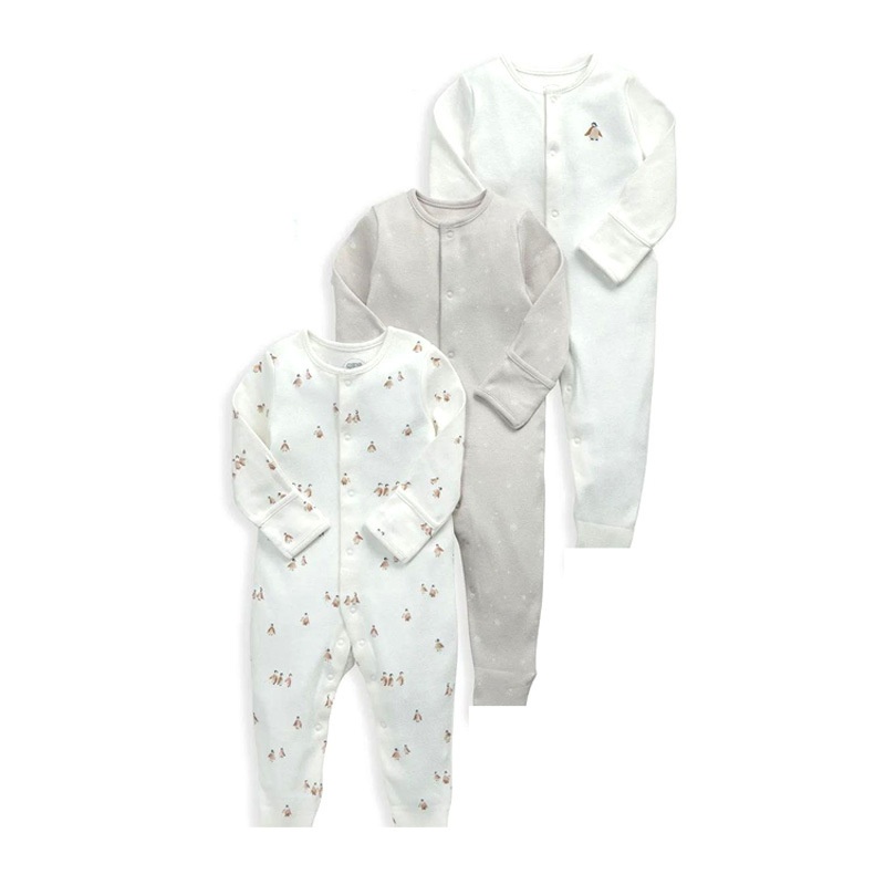 Set van 3 babyrompertjes met lange mouwen en drukknoopjes - Zachte katoenen slaapzakjes