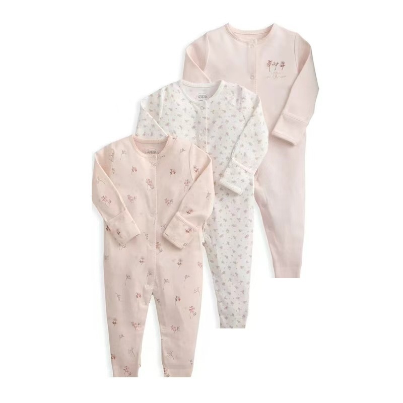 3-Pack Baby Long Sleeve Snap Rompers 2 - Soft Cotton Sleepsuits