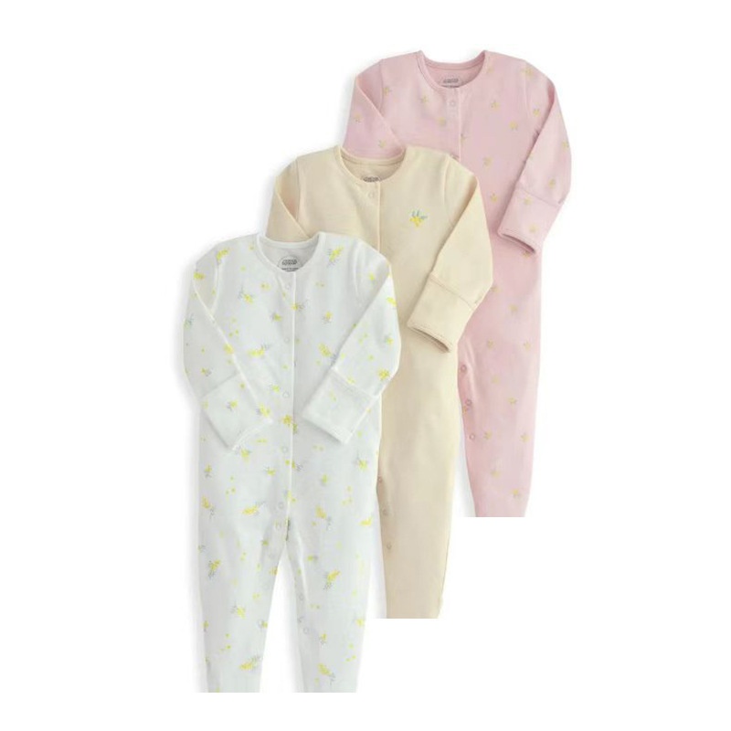 3-Pack Baby Long Sleeve Snap Rompers 2 - Soft Cotton Sleepsuits