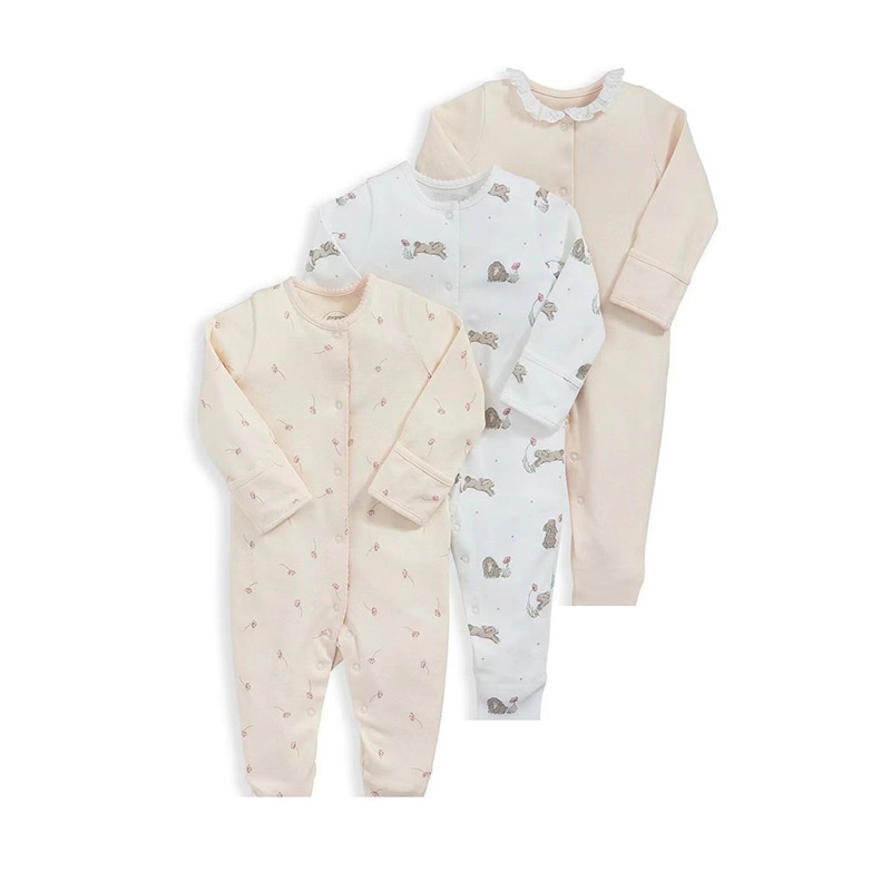 3-Pack Baby Long Sleeve Snap Rompers 3 - Soft Cotton Sleepsuits