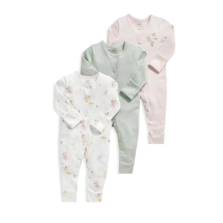 3-Pack Baby Long Sleeve Snap Rompers 3 - Soft Cotton Sleepsuits