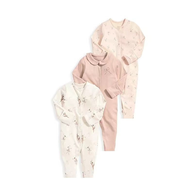 3-Pack Baby Long Sleeve Snap Rompers 3 - Soft Cotton Sleepsuits