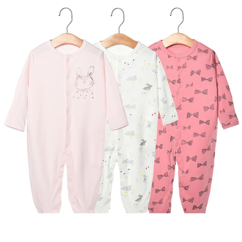 3-Pack Baby Long Sleeve Snap Rompers 4 - Soft Cotton Sleepsuits