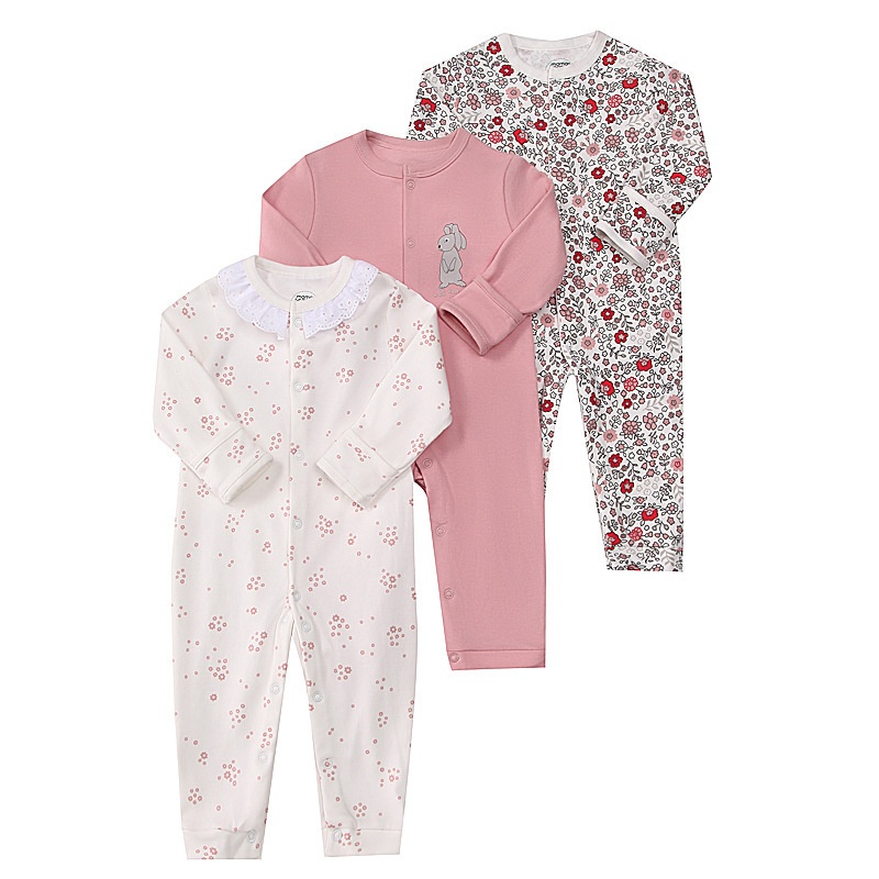 3-Pack Baby Long Sleeve Snap Rompers 4 - Soft Cotton Sleepsuits