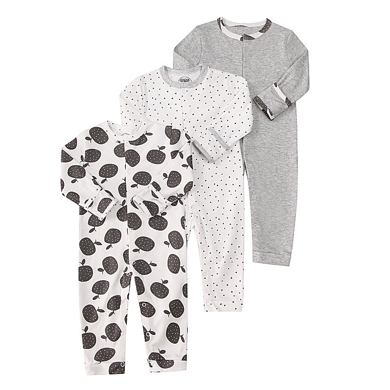 3-Pack Baby Long Sleeve Snap Rompers 4 - Soft Cotton Sleepsuits