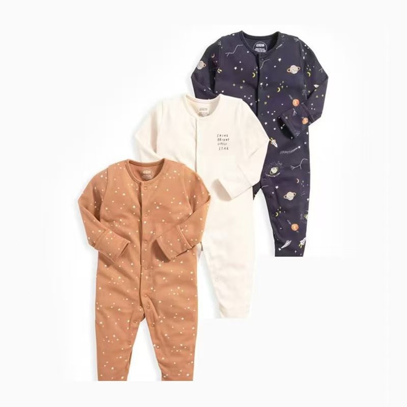 3-Pack Baby Long Sleeve Snap Rompers 3 - Soft Cotton Sleepsuits