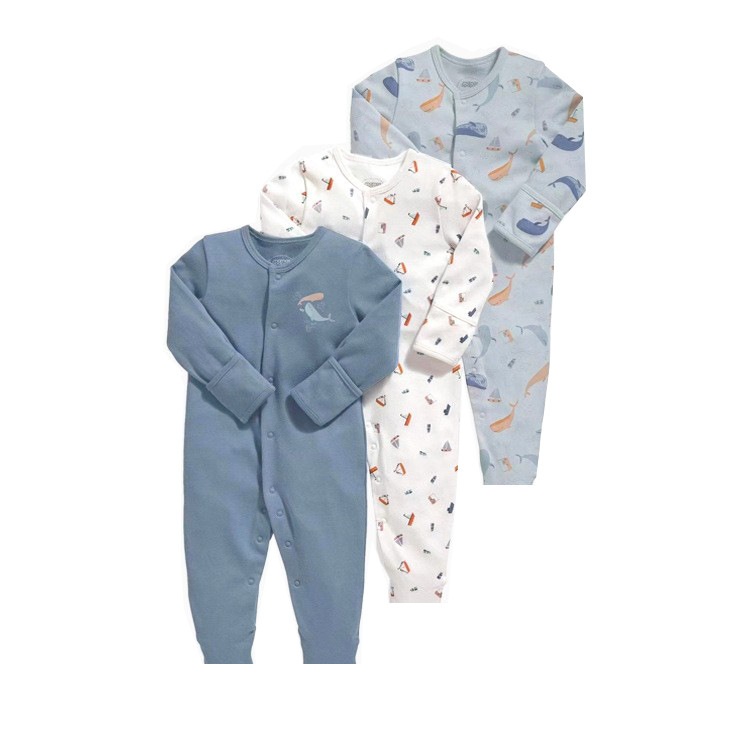 3-Pack Baby Long Sleeve Snap Rompers 4 - Soft Cotton Sleepsuits