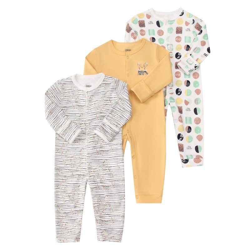 3-Pack Baby Long Sleeve Snap Rompers 4 - Soft Cotton Sleepsuits