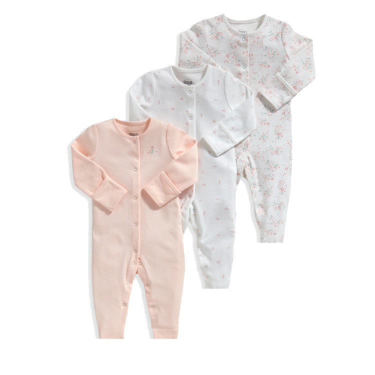 3-Pack Baby Long Sleeve Snap Rompers 4 - Soft Cotton Sleepsuits