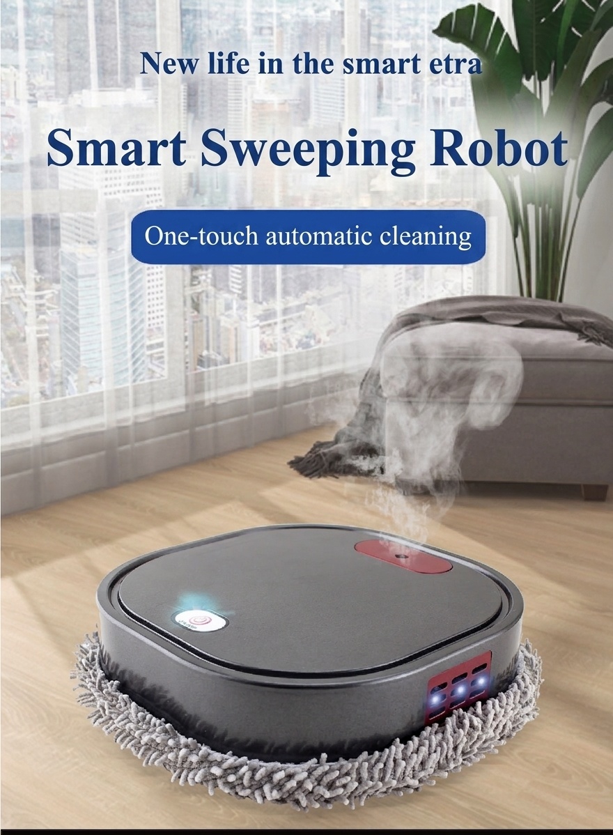 Smart Robot Mop, Auto Floor Cleaner with Humidifying Mist & UV Light Sterilization, Slim 6cm Design, Dry/Wet Mopping, Quiet Operation, 90-Min Battery Life