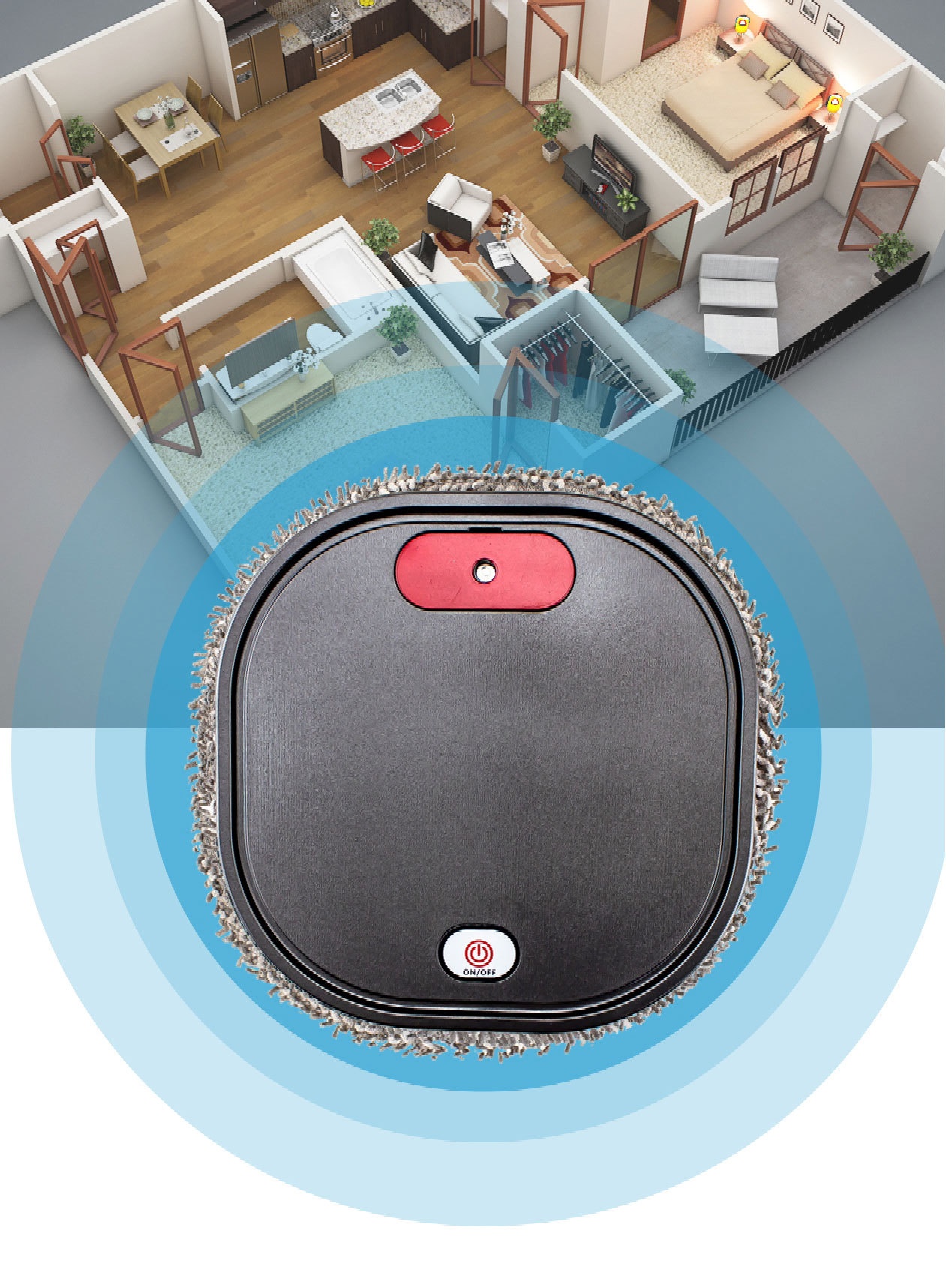 Smart Robot Mop, Auto Floor Cleaner with Humidifying Mist & UV Light Sterilization, Slim 6cm Design, Dry/Wet Mopping, Quiet Operation, 90-Min Battery Life