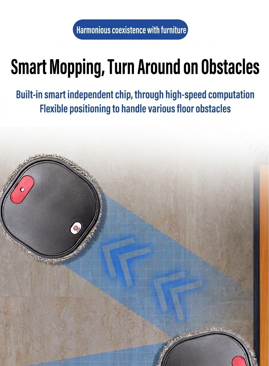 Smart Robot Mop, Auto Floor Cleaner with Humidifying Mist & UV Light Sterilization, Slim 6cm Design, Dry/Wet Mopping, Quiet Operation, 90-Min Battery Life
