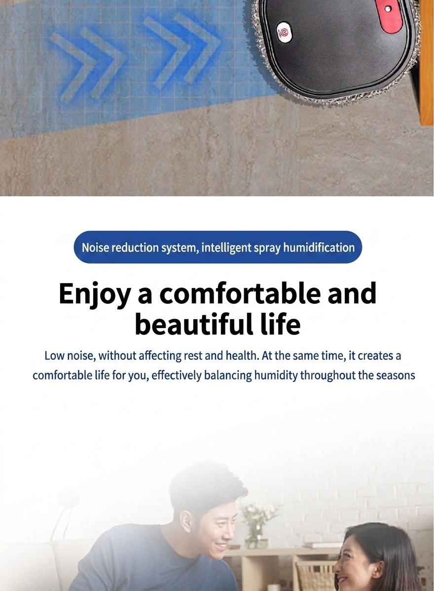 Smart Robot Mop, Auto Floor Cleaner with Humidifying Mist & UV Light Sterilization, Slim 6cm Design, Dry/Wet Mopping, Quiet Operation, 90-Min Battery Life