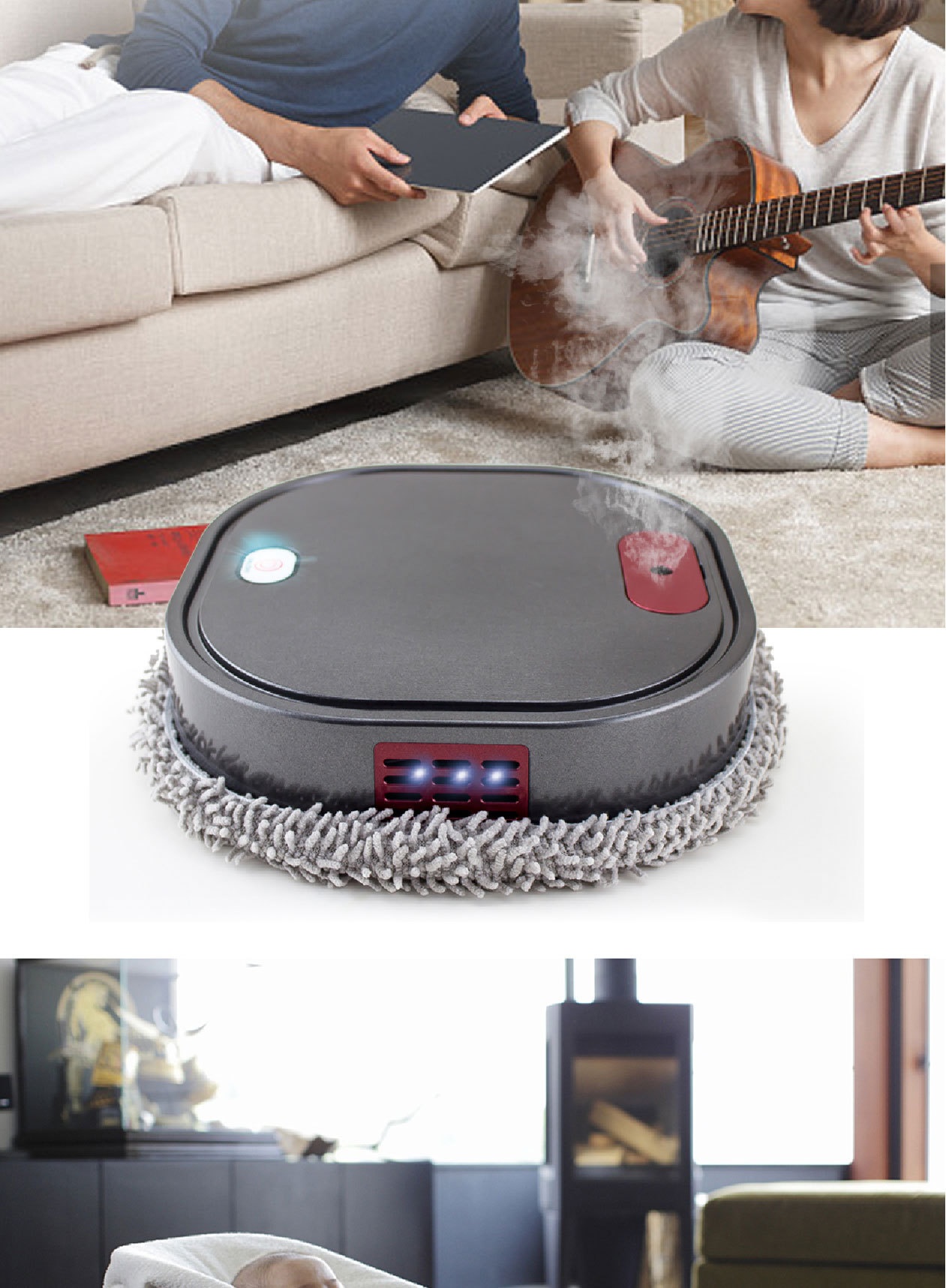 Smart Robot Mop, Auto Floor Cleaner with Humidifying Mist & UV Light Sterilization, Slim 6cm Design, Dry/Wet Mopping, Quiet Operation, 90-Min Battery Life