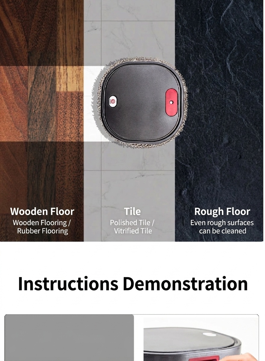 Smart Robot Mop, Auto Floor Cleaner with Humidifying Mist & UV Light Sterilization, Slim 6cm Design, Dry/Wet Mopping, Quiet Operation, 90-Min Battery Life