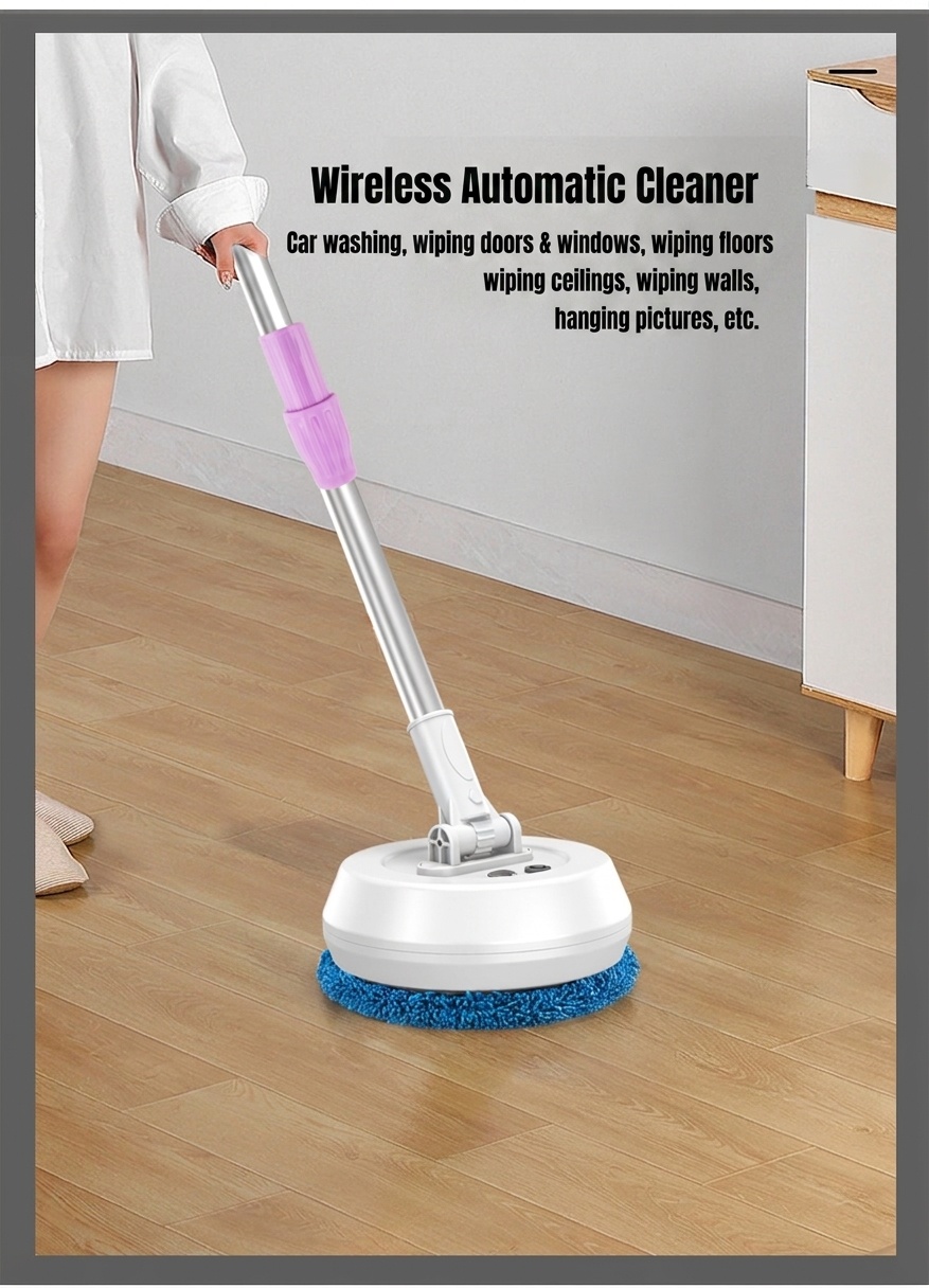 Wireless Electric Spin Mop & Scrubber, Multi-Surface Cleaner for Floors & Glass, Powerful Rotating Head, Dry/Wet Cleaning, 1200mAh Battery, 90-Min Runtime