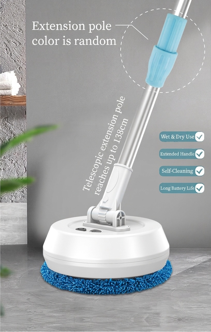 Wireless Electric Spin Mop & Scrubber, Multi-Surface Cleaner for Floors & Glass, Powerful Rotating Head, Dry/Wet Cleaning, 1200mAh Battery, 90-Min Runtime