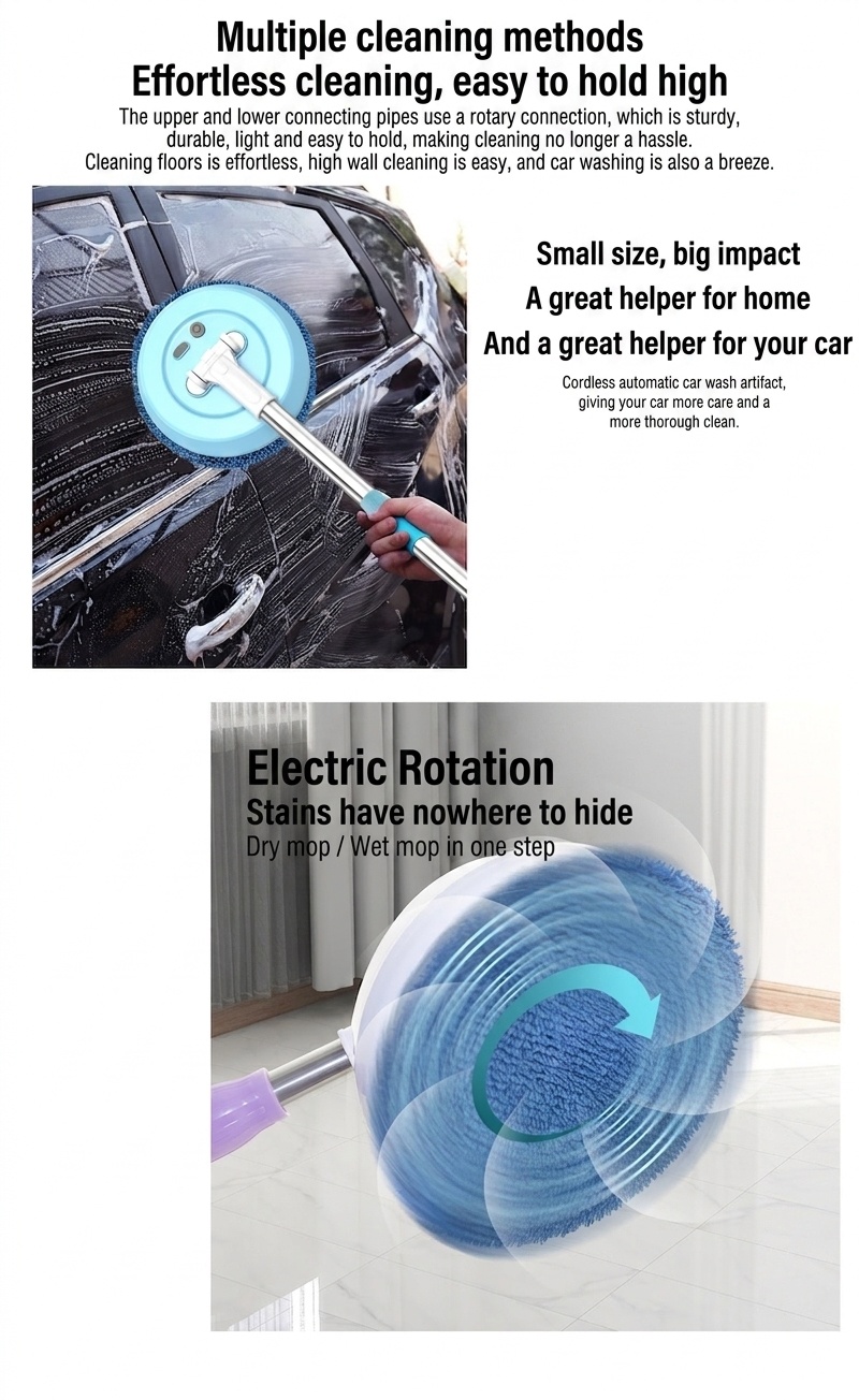 Wireless Electric Spin Mop & Scrubber, Multi-Surface Cleaner for Floors & Glass, Powerful Rotating Head, Dry/Wet Cleaning, 1200mAh Battery, 90-Min Runtime