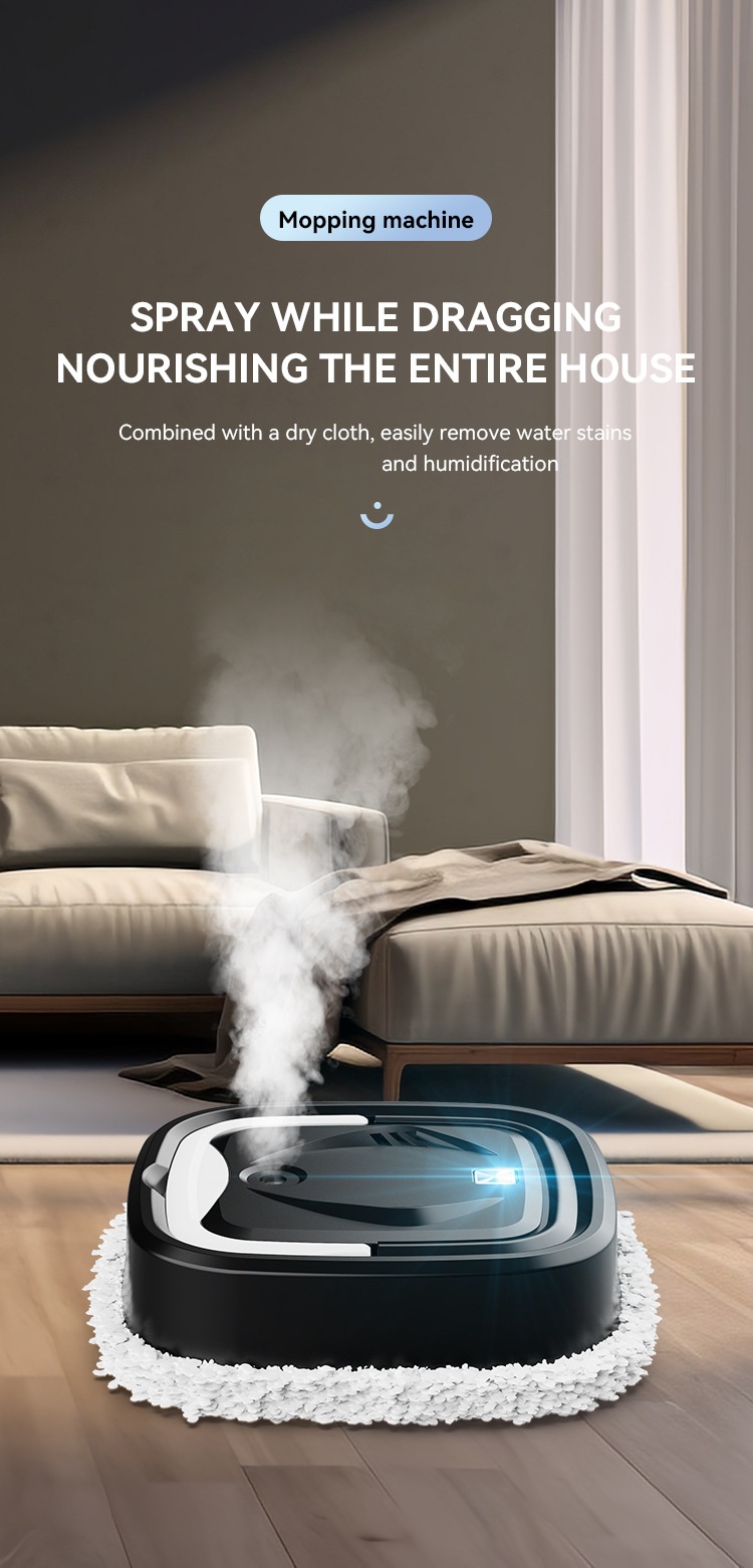 Smart Robotic Mop with Auto Spray, High-Speed Rotation Auto Floor Cleaner, Dual Dry/Wet Cleaning, Quiet Operation, 1200mAh Battery, 1.5 Hour Runtime