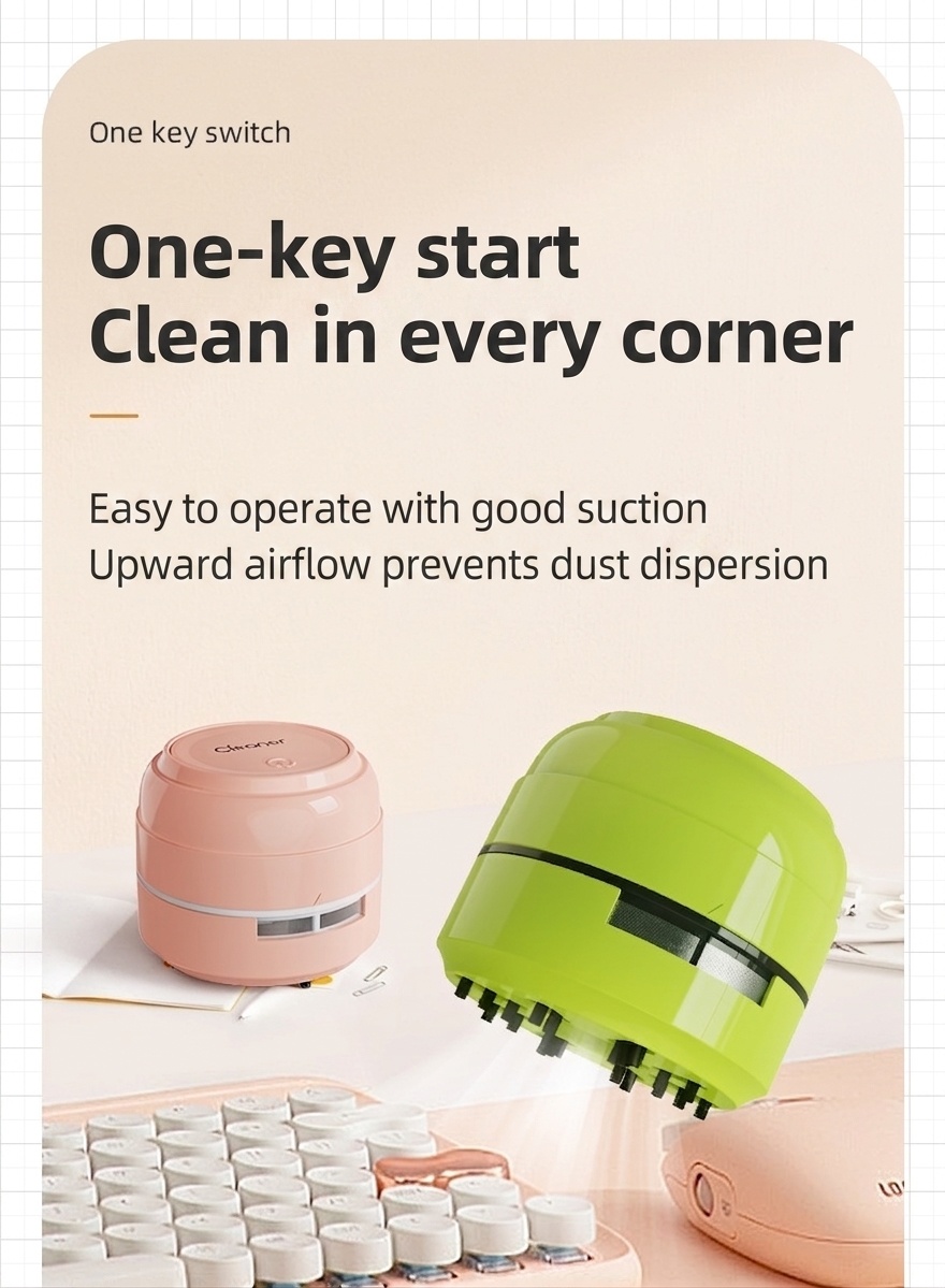 Portable Mini Desktop Vacuum Cleaner, Desk Dust Sweeper for Keyboard & Crumbs, Strong Suction, Micro-Porous Filter, Battery Operated for Home or Office