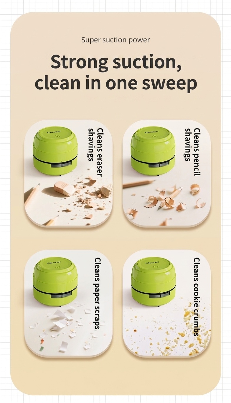 Portable Mini Desktop Vacuum Cleaner, Desk Dust Sweeper for Keyboard & Crumbs, Strong Suction, Micro-Porous Filter, Battery Operated for Home or Office