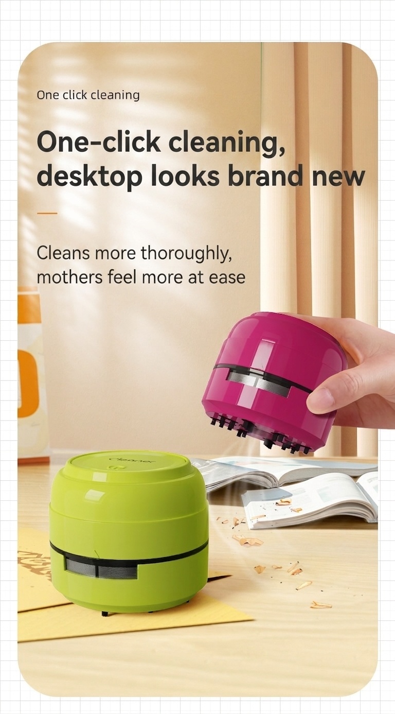 Portable Mini Desktop Vacuum Cleaner, Desk Dust Sweeper for Keyboard & Crumbs, Strong Suction, Micro-Porous Filter, Battery Operated for Home or Office