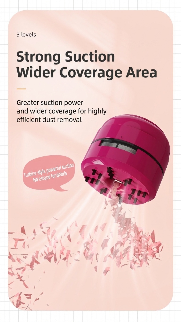 Portable Mini Desktop Vacuum Cleaner, Desk Dust Sweeper for Keyboard & Crumbs, Strong Suction, Micro-Porous Filter, Battery Operated for Home or Office