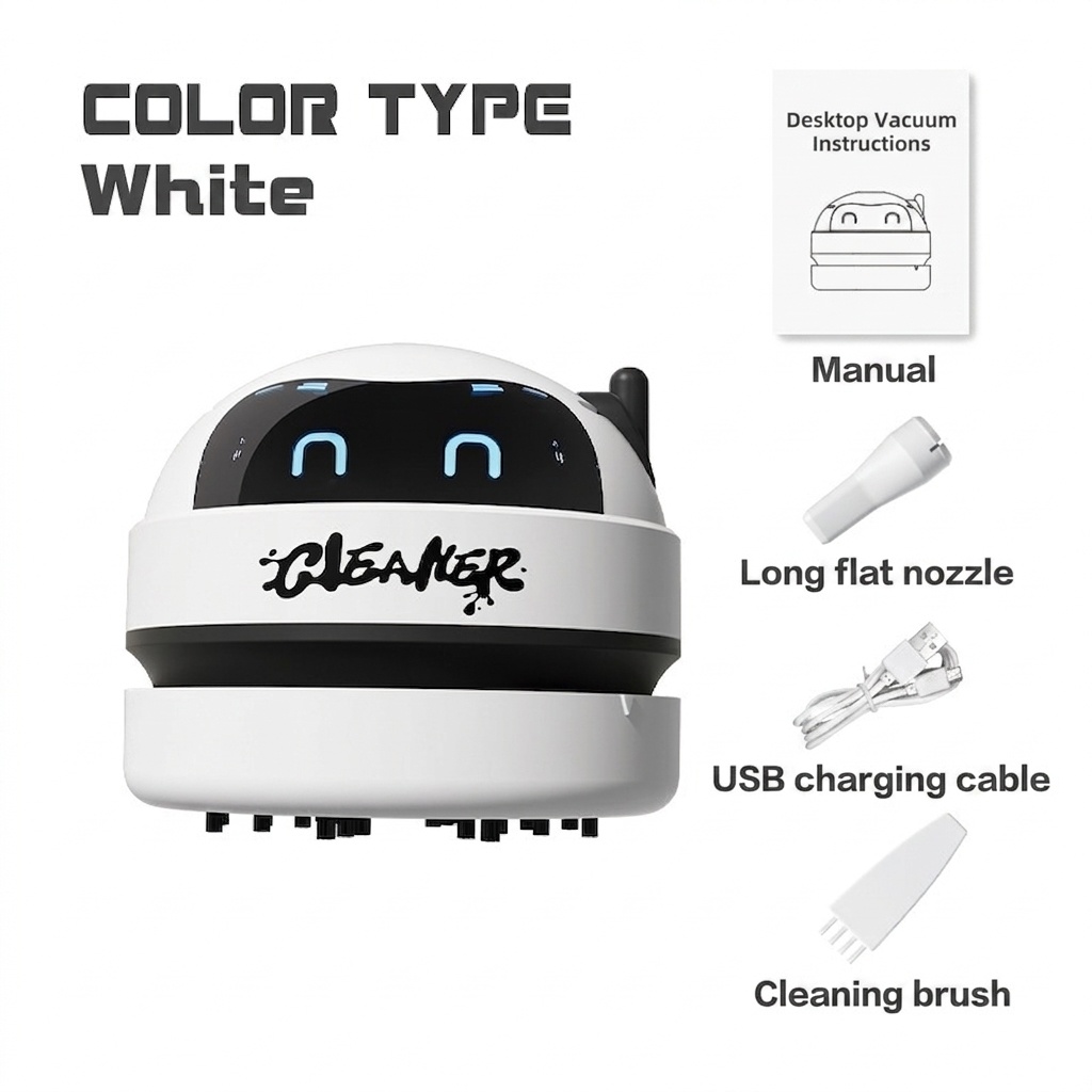 Portable Mini Desktop Vacuum Cleaner, USB Rechargeable Dust Sweeper for Keyboard & Desk, 3 Adjustable Suction Levels, Washable Filter, Compact Design