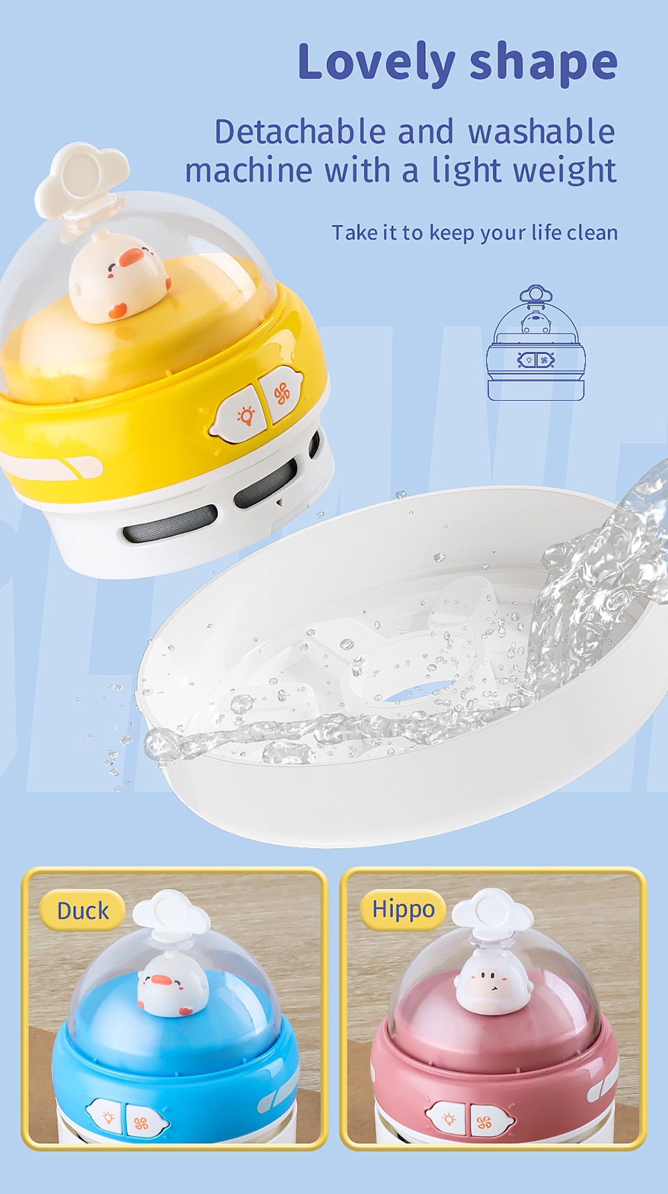 Cute Mini Desktop Vacuum Cleaner with LED Light, USB Rechargeable Portable Dust Sweeper, 360° Upward Wind, Nylon Brush, 500mAh Battery, 50-Min Runtime
