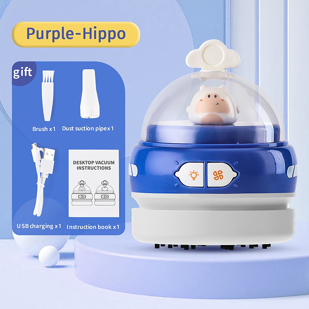Cute Mini Desktop Vacuum Cleaner with LED Light, USB Rechargeable Portable Dust Sweeper, 360° Upward Wind, Nylon Brush, 500mAh Battery, 50-Min Runtime