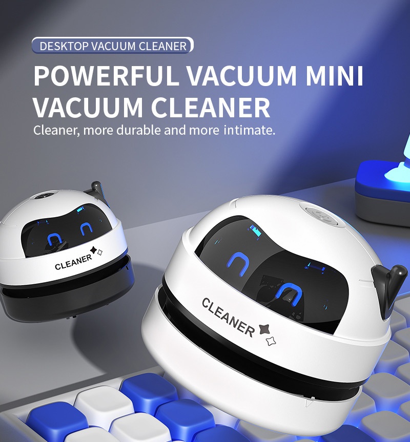 Mini Desktop Vacuum Cleaner, USB Rechargeable Portable Dust Sweeper for Crumbs & Pet Hair, 500mAh Battery, Powerful Suction, Microporous Filter, 5 Spiral Blades