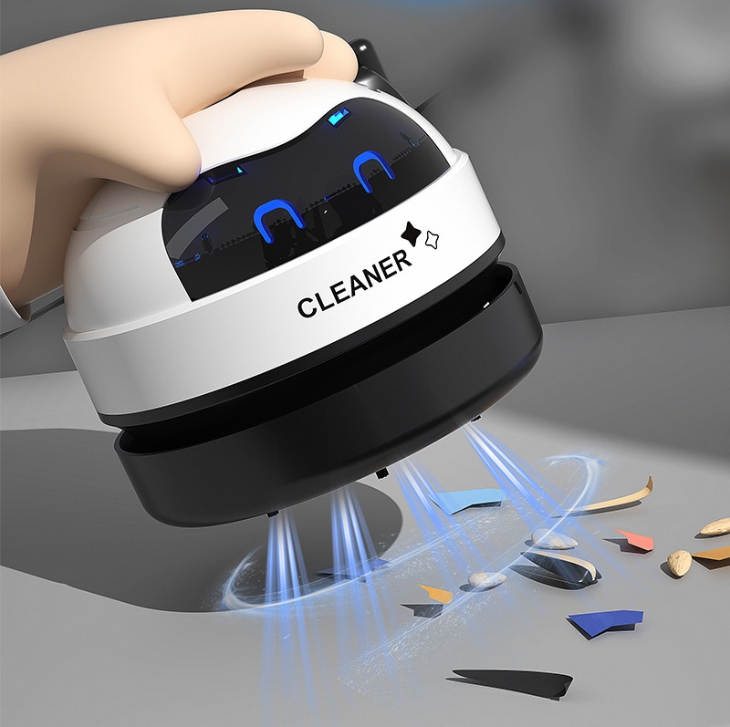 Mini Desktop Vacuum Cleaner, USB Rechargeable Portable Dust Sweeper for Crumbs & Pet Hair, 500mAh Battery, Powerful Suction, Microporous Filter, 5 Spiral Blades