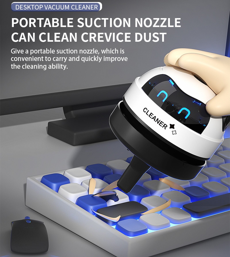 Mini Desktop Vacuum Cleaner, USB Rechargeable Portable Dust Sweeper for Crumbs & Pet Hair, 500mAh Battery, Powerful Suction, Microporous Filter, 5 Spiral Blades