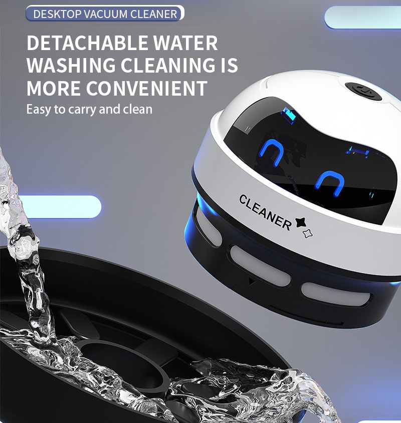 Mini Desktop Vacuum Cleaner, USB Rechargeable Portable Dust Sweeper for Crumbs & Pet Hair, 500mAh Battery, Powerful Suction, Microporous Filter, 5 Spiral Blades