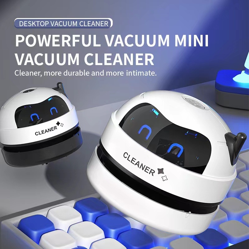Mini Desktop Vacuum Cleaner, USB Rechargeable Portable Dust Sweeper for Crumbs & Pet Hair, 500mAh Battery, Powerful Suction, Microporous Filter, 5 Spiral Blades